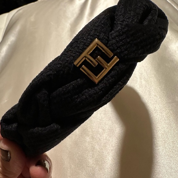 Fendi Black Braided Headband with Gold Logo - Picture 4 of 5